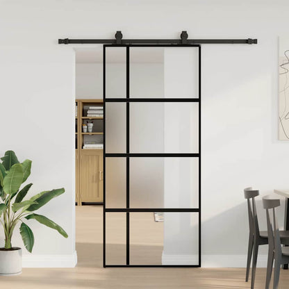 vidaXL Sliding Door with Hardware Set Black 90x205 cm Tempered Glass 1