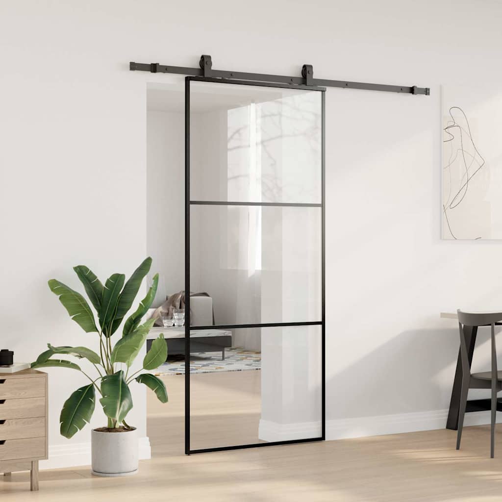 vidaXL Sliding Door with Hardware Set Black 90x205 cm ESG Glass 3