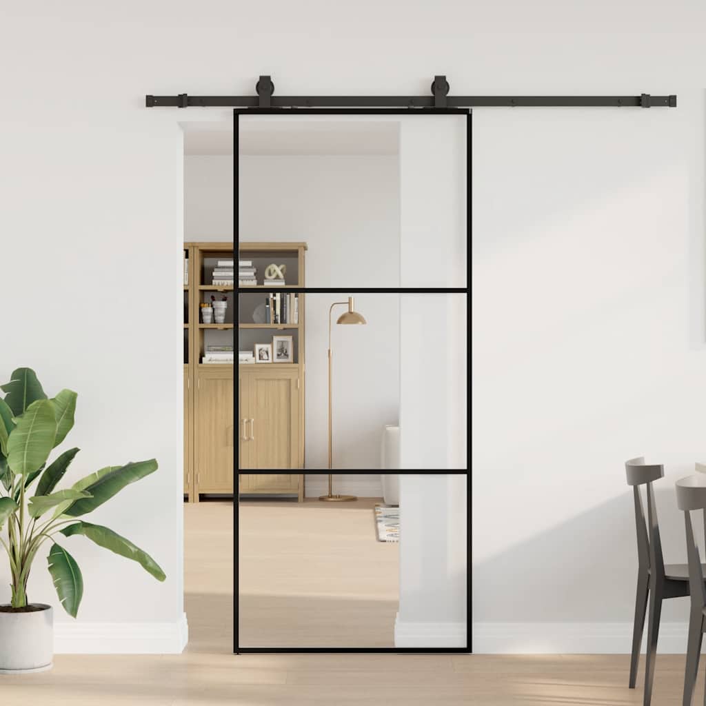 vidaXL Sliding Door with Hardware Set Black 90x205 cm ESG Glass 1