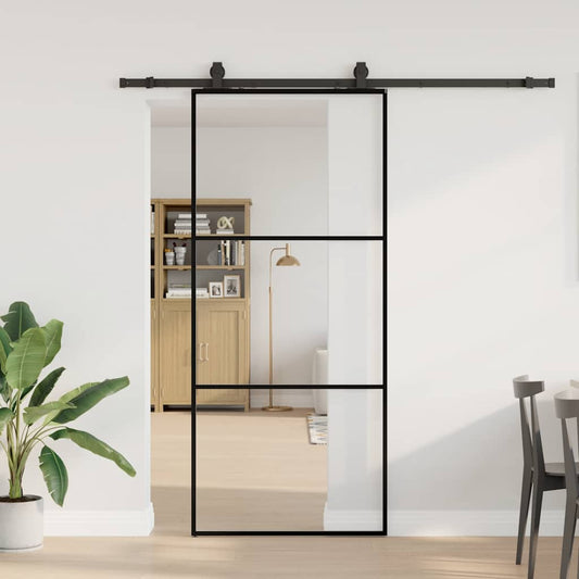 vidaXL Sliding Door with Hardware Set Black 90x205 cm ESG Glass 1