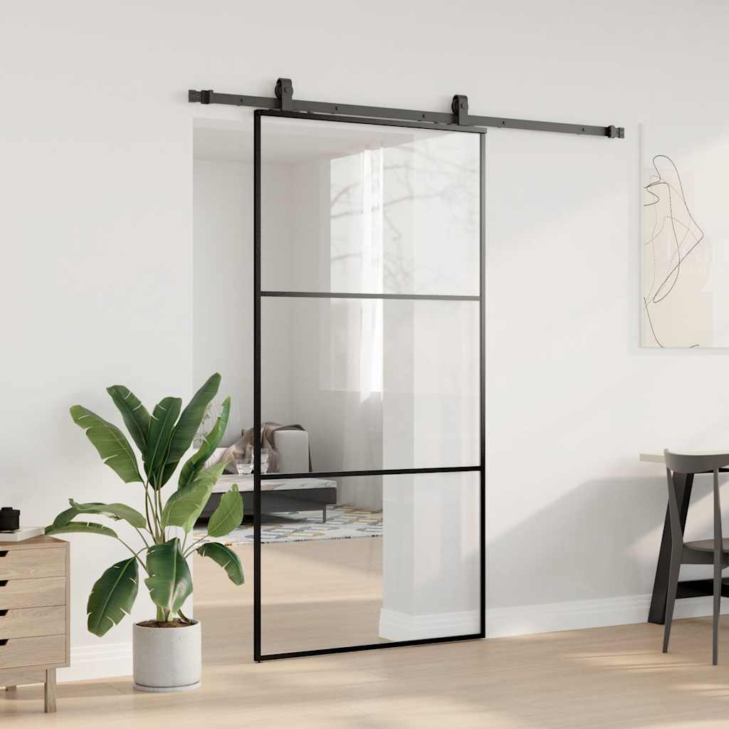vidaXL Sliding Door with Hardware Set Black 102x205 cm ESG Glass 3