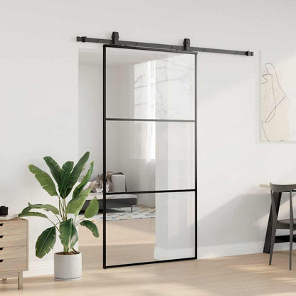 vidaXL Sliding Door with Hardware Set Black 102x205 cm ESG Glass 3