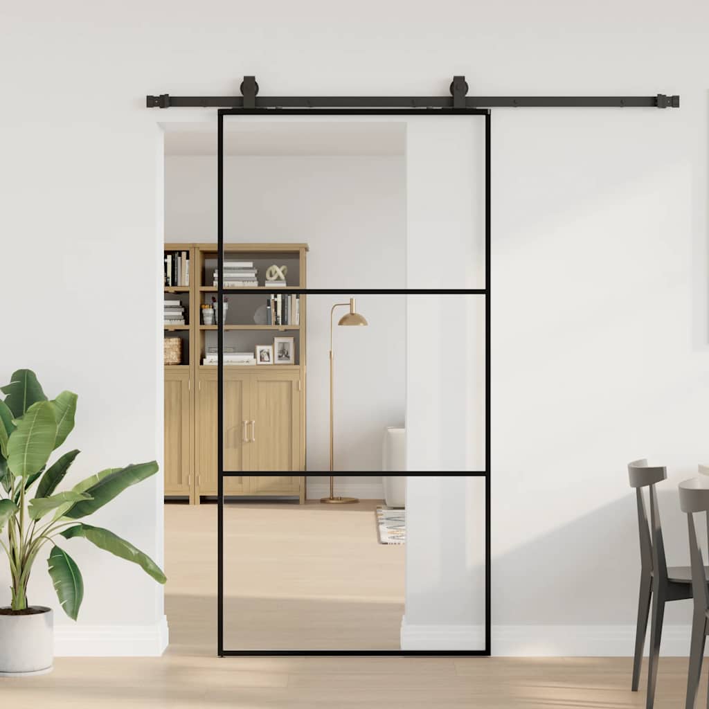 vidaXL Sliding Door with Hardware Set Black 102x205 cm ESG Glass 1