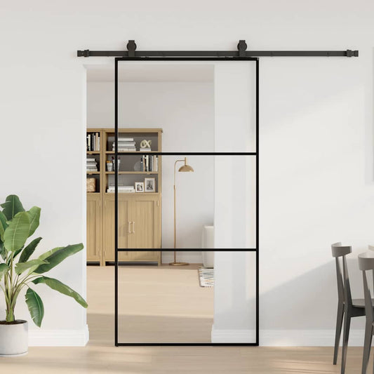 vidaXL Sliding Door with Hardware Set Black 102x205 cm ESG Glass 1