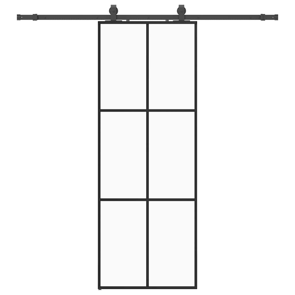vidaXL Sliding Door with Hardware Set Black 76x205 cm ESG Glass 2