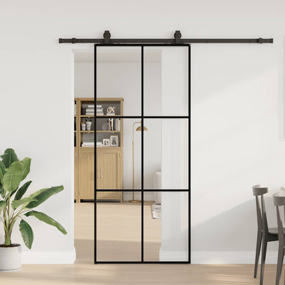 vidaXL Sliding Door with Hardware Set Black 90x205 cm ESG Glass 1