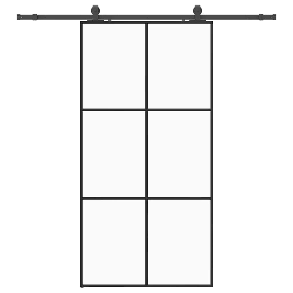 vidaXL Sliding Door with Hardware Set Black 102x205 cm ESG Glass 2