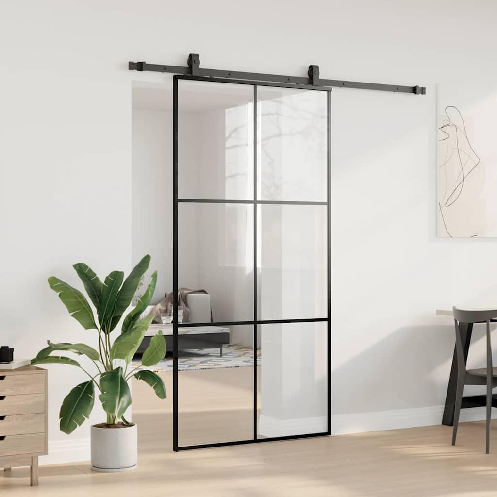 vidaXL Sliding Door with Hardware Set Black 102x205 cm ESG Glass 3