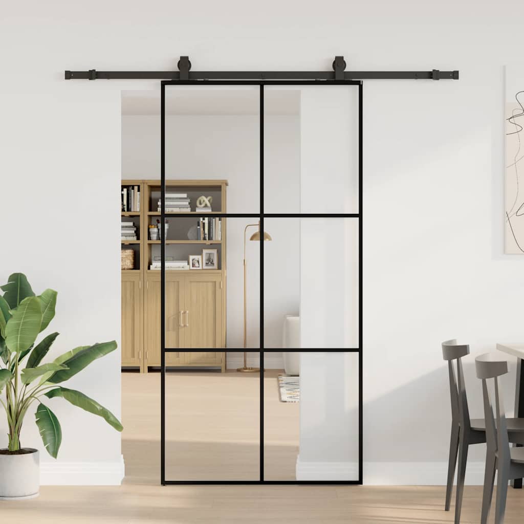 vidaXL Sliding Door with Hardware Set Black 102x205 cm ESG Glass 1