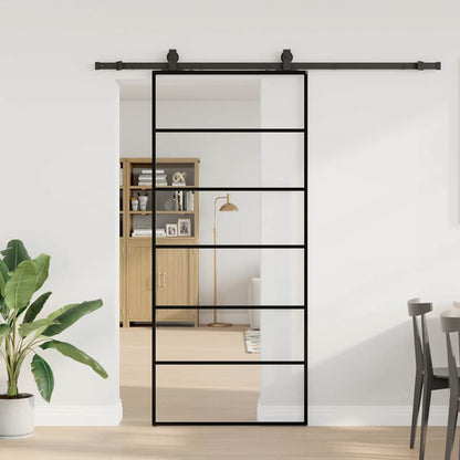 vidaXL Sliding Door with Hardware Set Black 90x205 cm ESG Glass 1