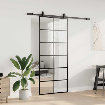 vidaXL Sliding Door with Hardware Set Black 90x205 cm ESG Glass 3