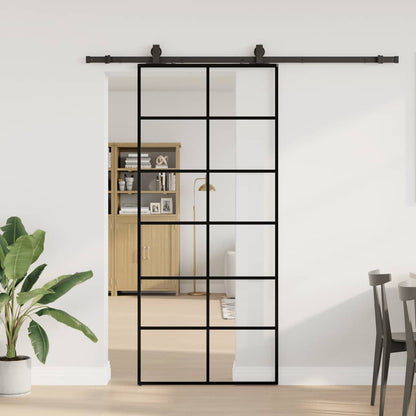 vidaXL Sliding Door with Hardware Set Black 90x205 cm ESG Glass 1