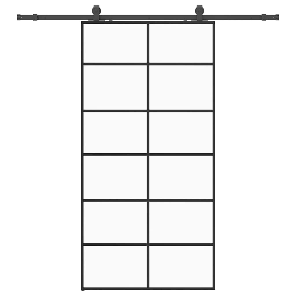 vidaXL Sliding Door with Hardware Set Black 102x205 cm ESG Glass 2
