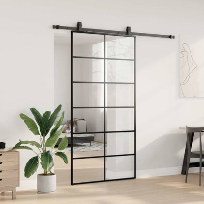 vidaXL Sliding Door with Hardware Set Black 102x205 cm ESG Glass 3