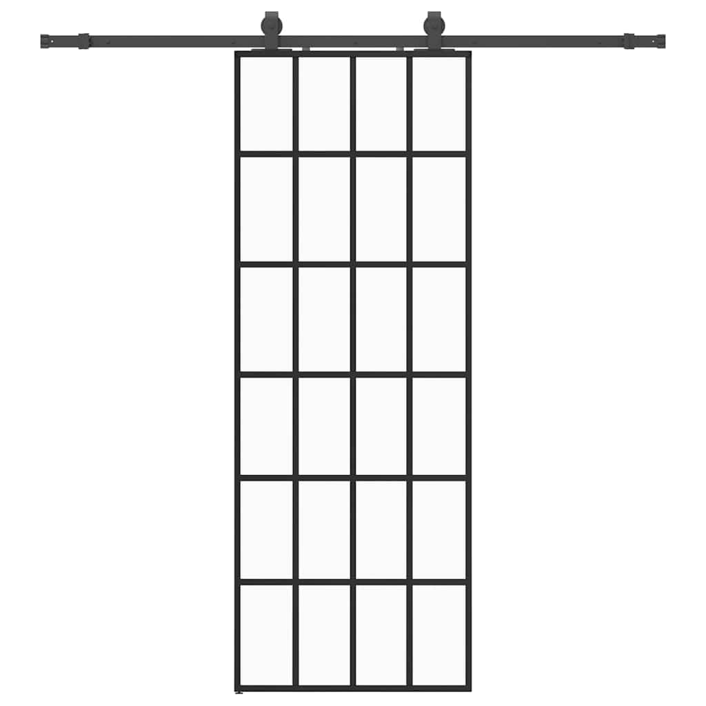 vidaXL Sliding Door with Hardware Set Black 76x205 cm ESG Glass 2