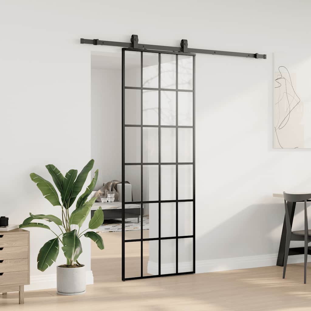 vidaXL Sliding Door with Hardware Set Black 76x205 cm ESG Glass 3
