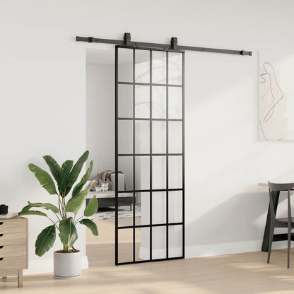 vidaXL Sliding Door with Hardware Set Black 76x205 cm ESG Glass 3