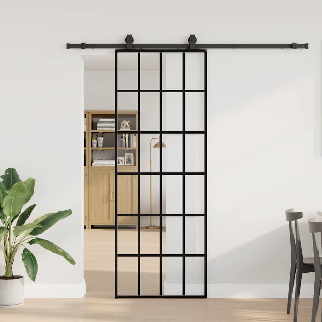 vidaXL Sliding Door with Hardware Set Black 76x205 cm ESG Glass 1