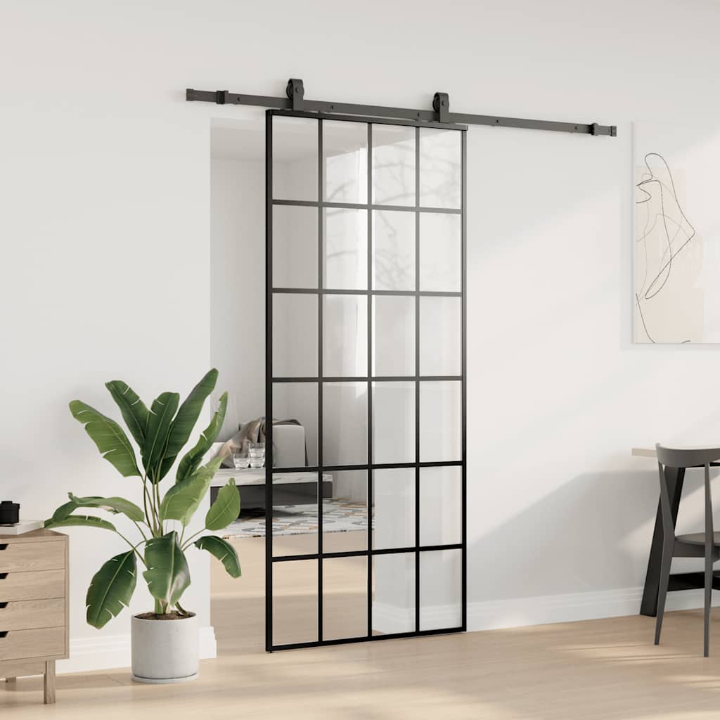 vidaXL Sliding Door with Hardware Set Black 90x205 cm ESG Glass 3