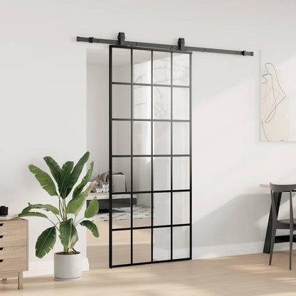 vidaXL Sliding Door with Hardware Set Black 90x205 cm ESG Glass 3