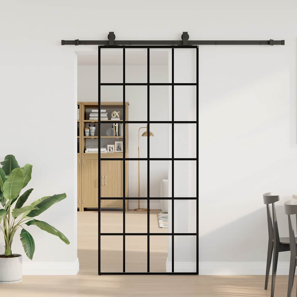 vidaXL Sliding Door with Hardware Set Black 90x205 cm ESG Glass 1