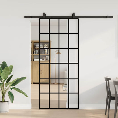 vidaXL Sliding Door with Hardware Set Black 90x205 cm ESG Glass 1