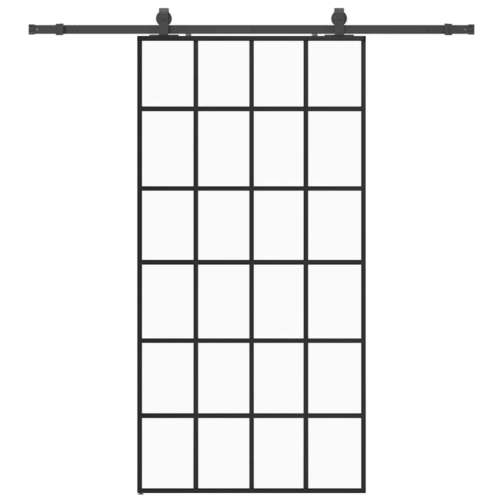 vidaXL Sliding Door with Hardware Set Black 102x205 cm ESG Glass 2