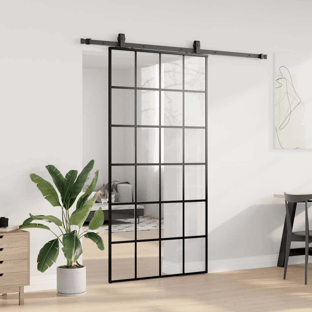 vidaXL Sliding Door with Hardware Set Black 102x205 cm ESG Glass 3