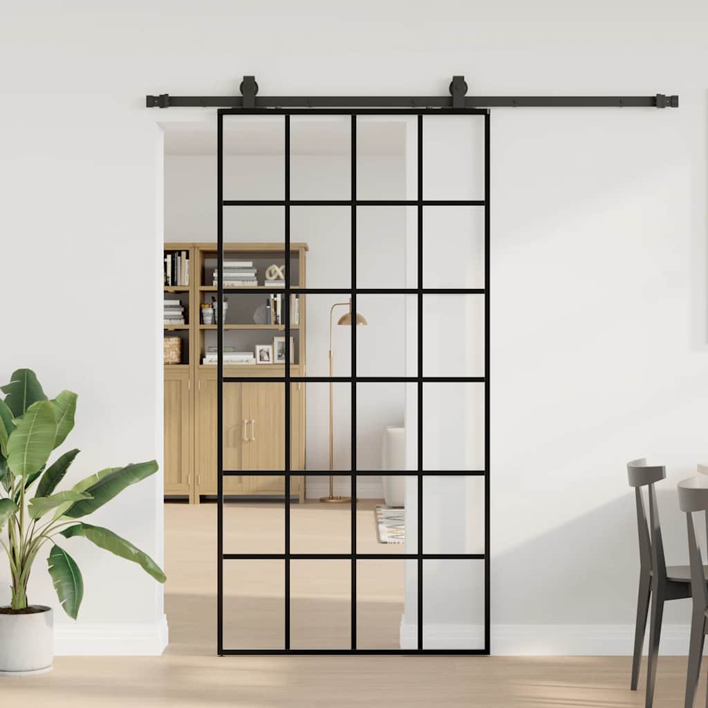 vidaXL Sliding Door with Hardware Set Black 102x205 cm ESG Glass 1