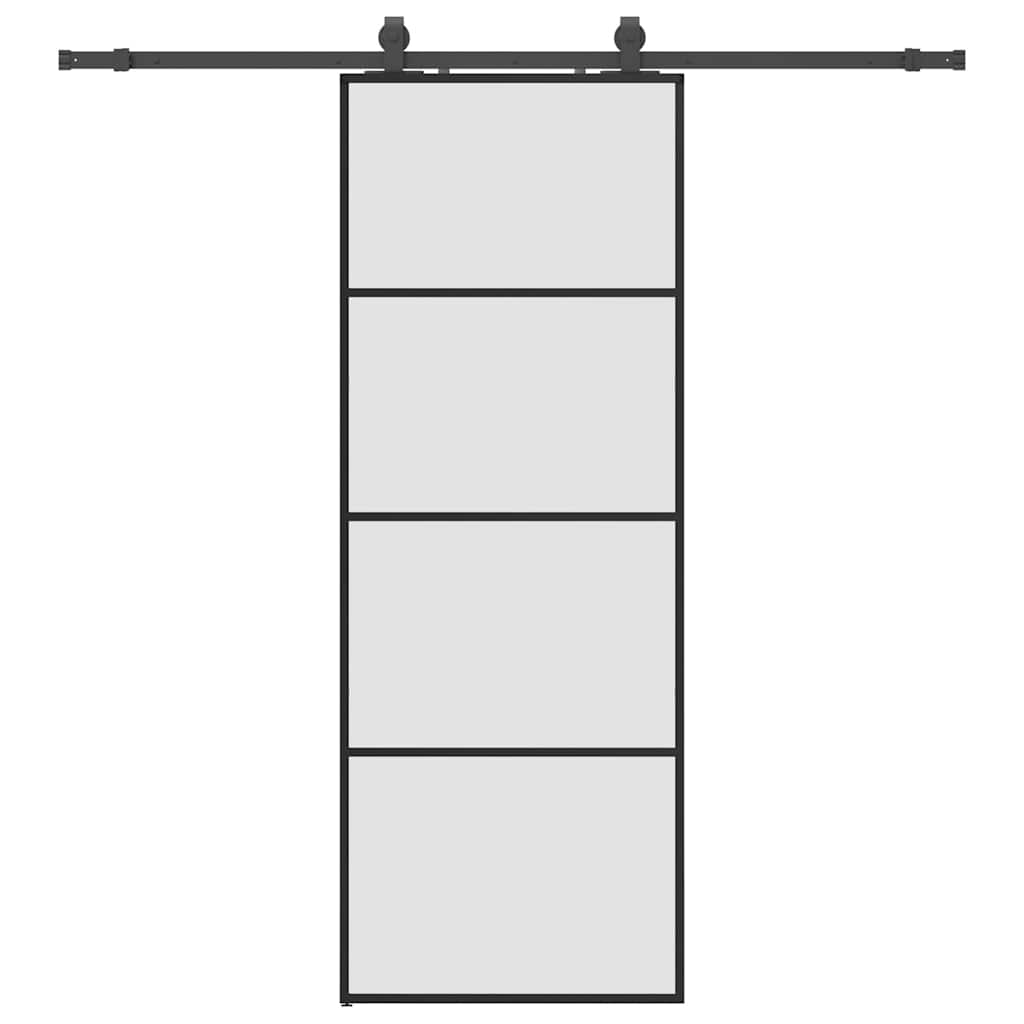 Sliding Door with Hardware Set 76x205 cm ESG Glass Black 76 cm 200 cm sliding rail Frosted