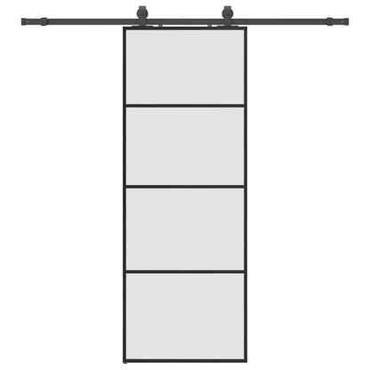 Sliding Door with Hardware Set 76x205 cm ESG Glass Black 76 cm 200 cm sliding rail Frosted