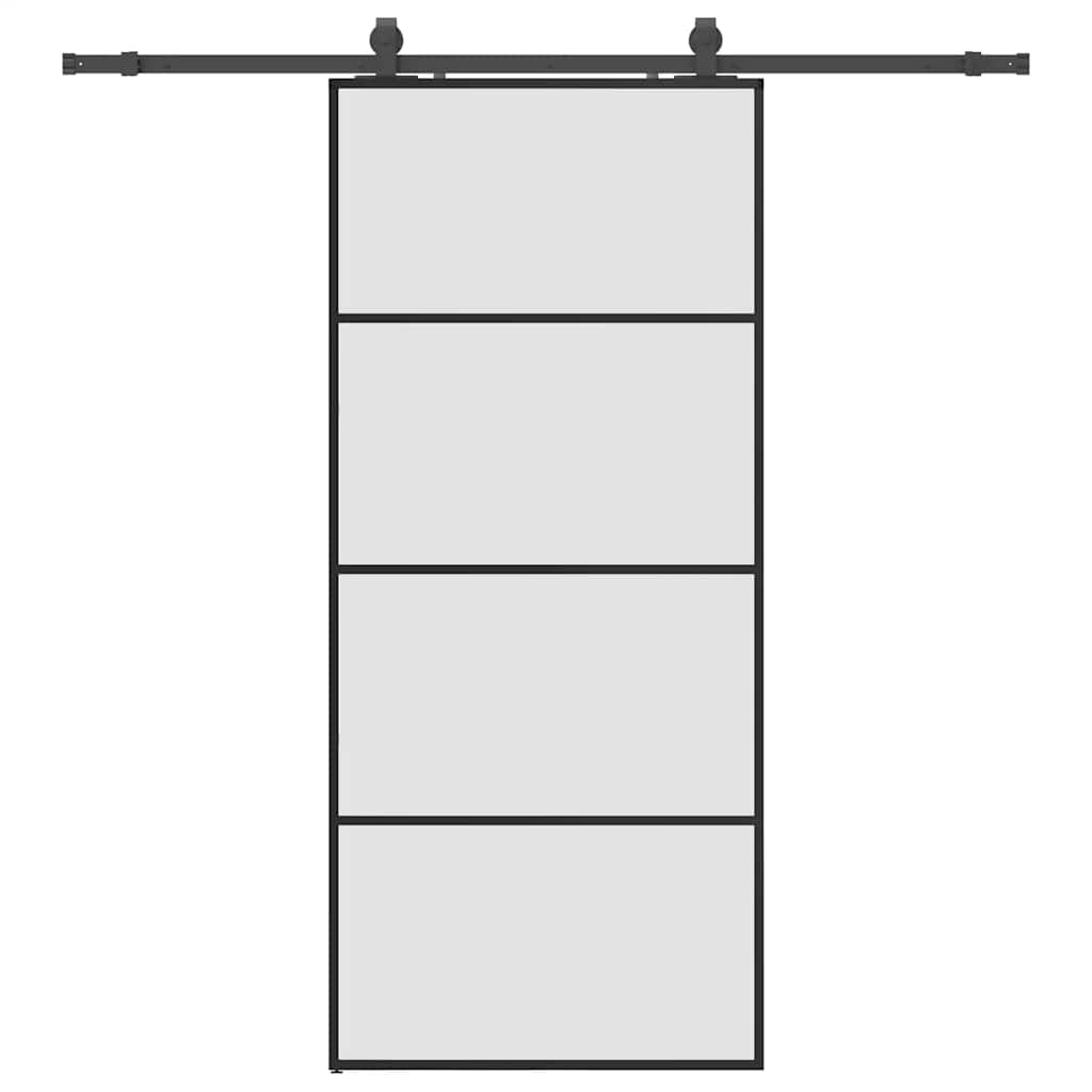 Sliding Door with Hardware Set 76x205 cm ESG Glass Black 90 cm 200 cm sliding rail Frosted