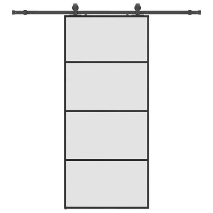 Sliding Door with Hardware Set 76x205 cm ESG Glass Black 90 cm 200 cm sliding rail Frosted