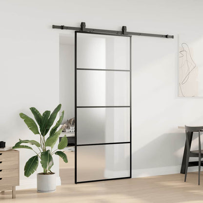 Sliding Door with Hardware Set 76x205 cm ESG Glass Black 90 cm 200 cm sliding rail Frosted