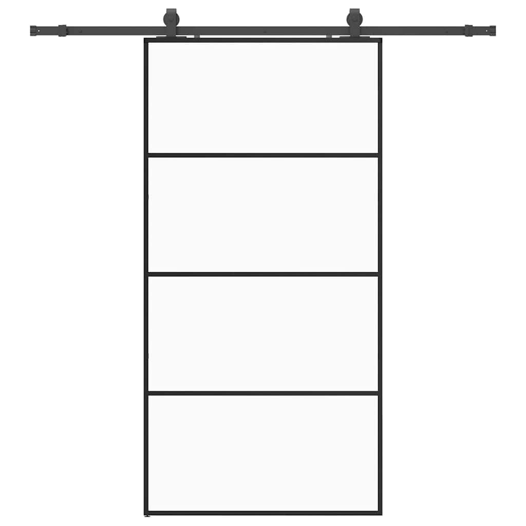 Sliding Door with Hardware Set 76x205 cm ESG Glass Black 102.5 cm 200 cm sliding rail Transparent