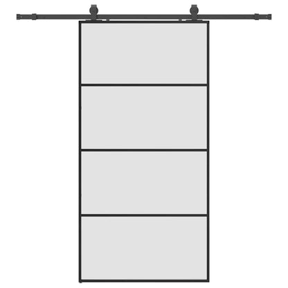 Sliding Door with Hardware Set 76x205 cm ESG Glass Black 102.5 cm 200 cm sliding rail Frosted