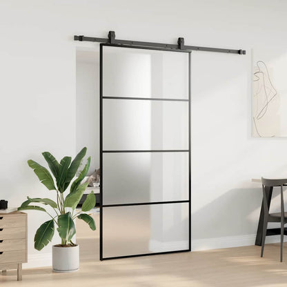 Sliding Door with Hardware Set 76x205 cm ESG Glass Black 102.5 cm 200 cm sliding rail Frosted