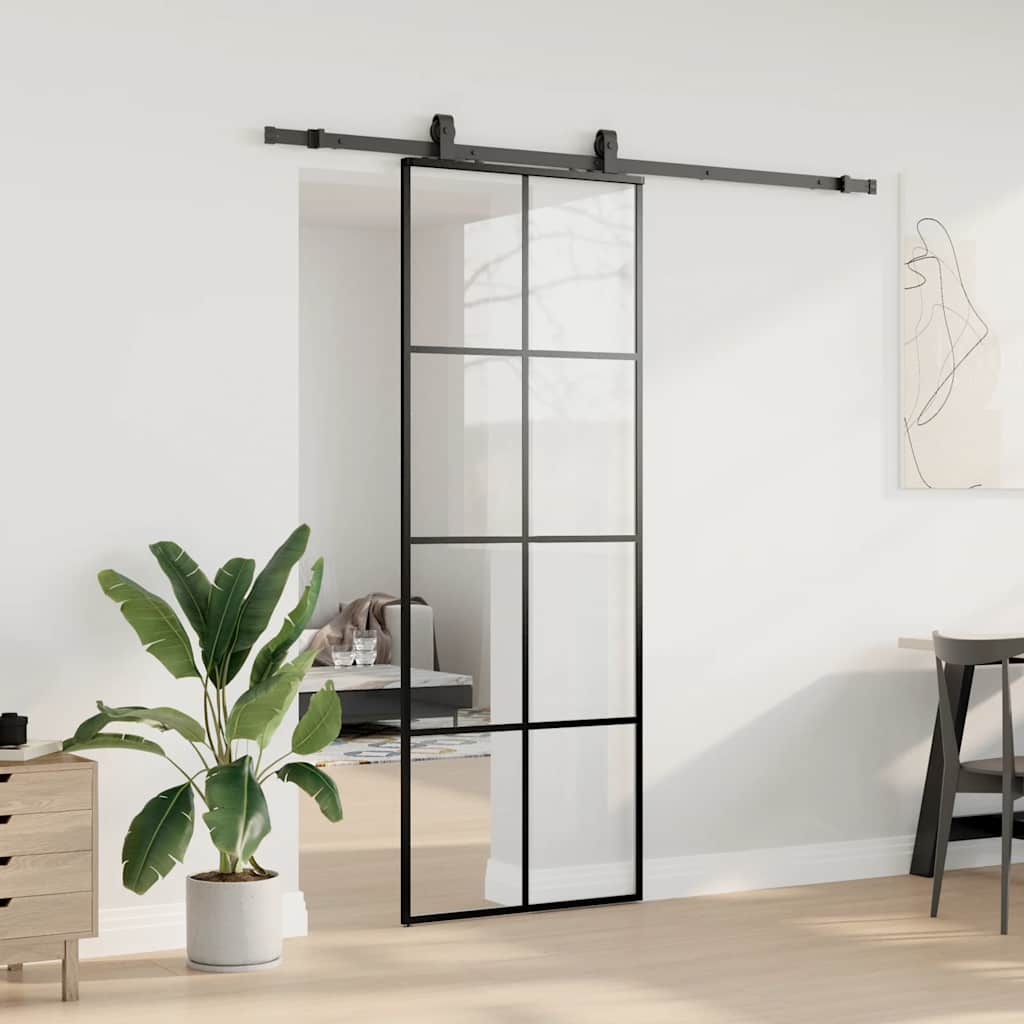 vidaXL Sliding Door with Hardware Set Black 76x205 cm ESG Glass 3