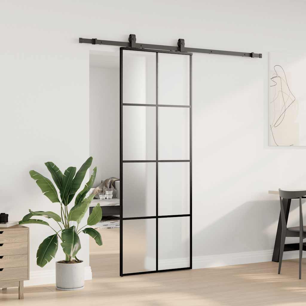 vidaXL Sliding Door with Hardware Set Black 76x205 cm ESG Glass 3
