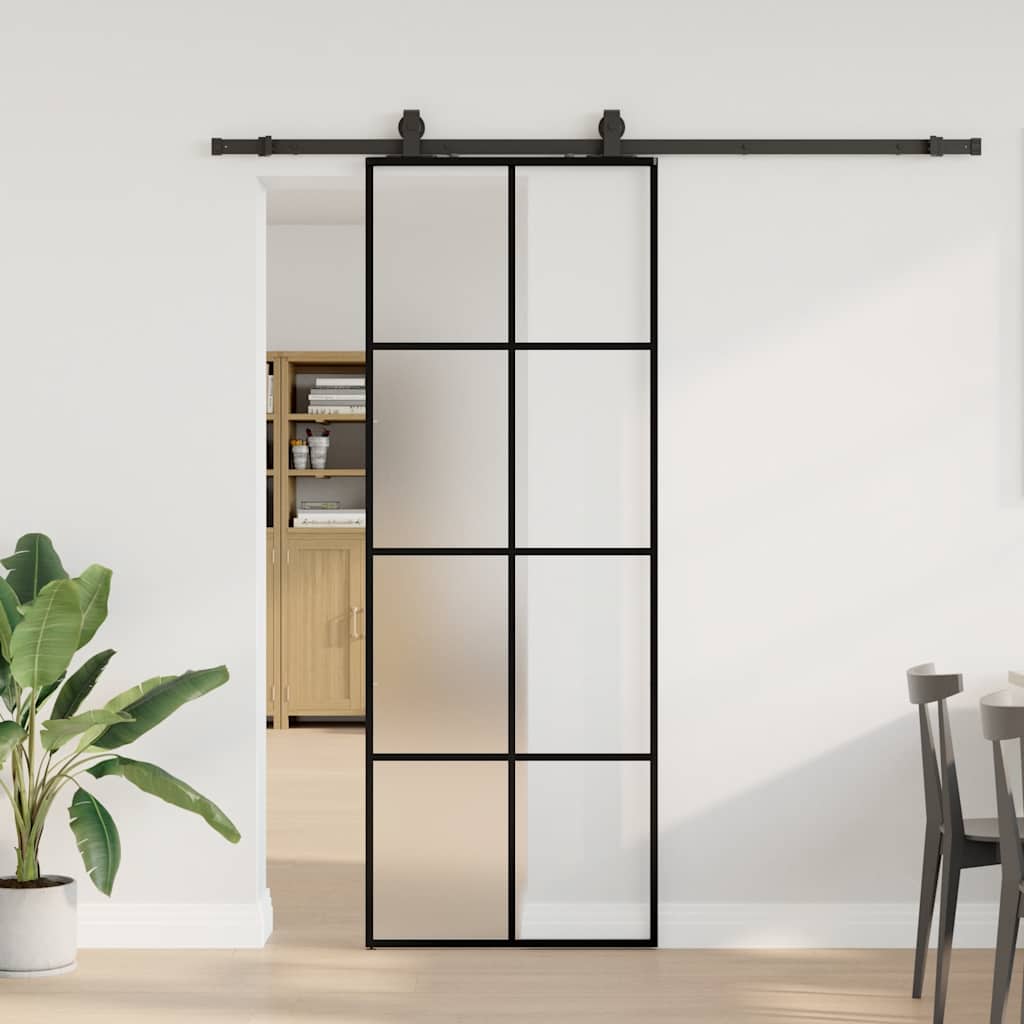 vidaXL Sliding Door with Hardware Set Black 76x205 cm ESG Glass 1