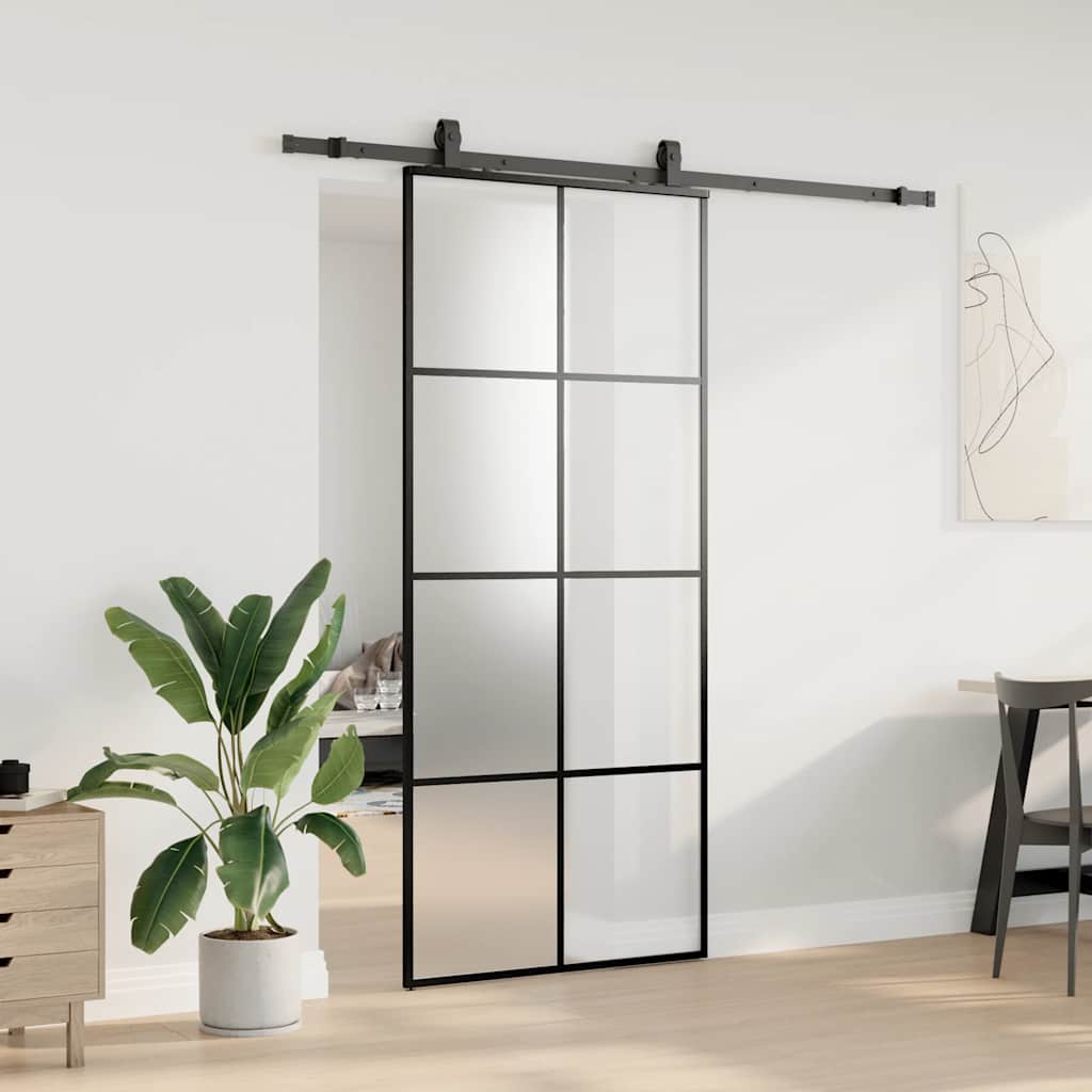 vidaXL Sliding Door with Hardware Set Black 90x205 cm ESG Glass 3
