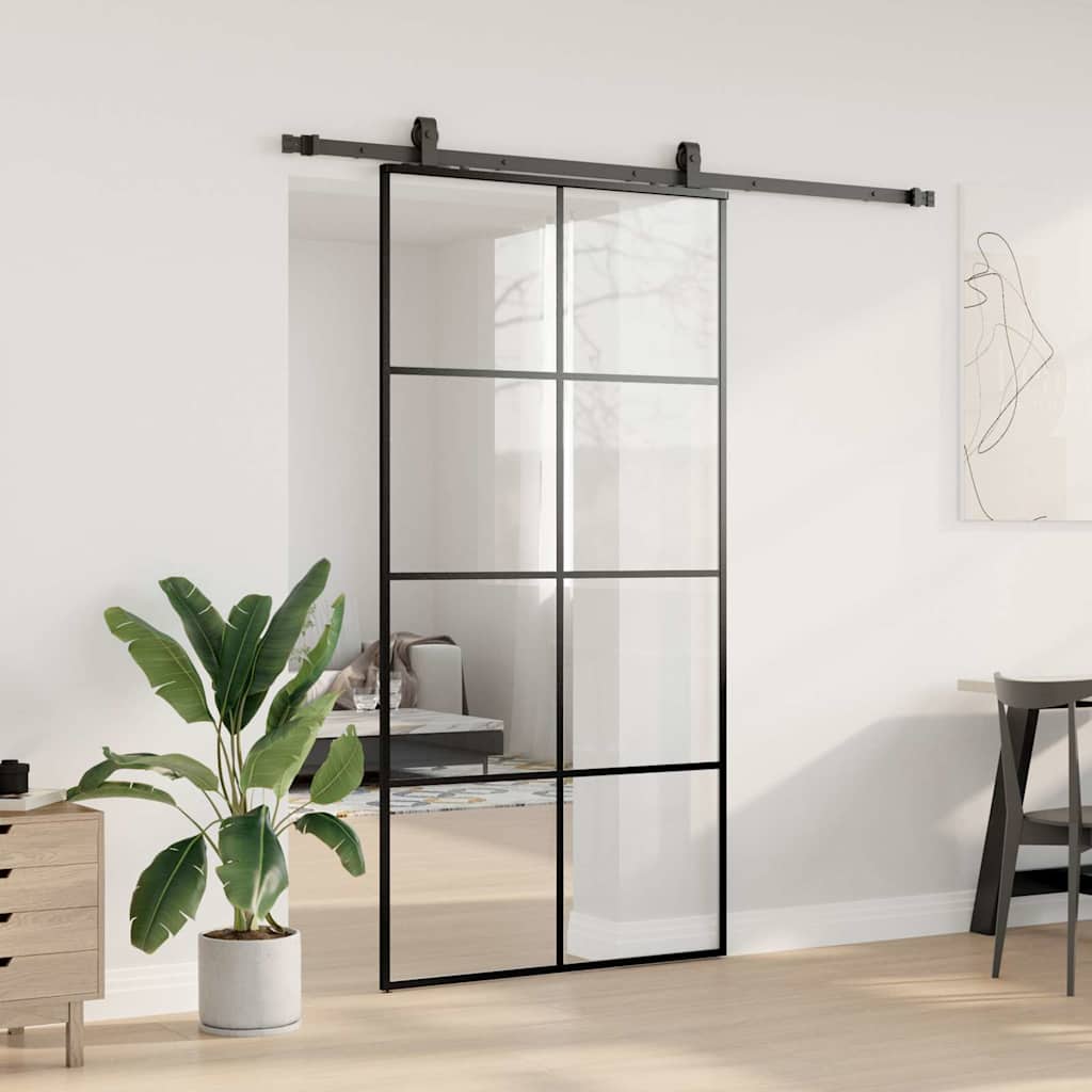 vidaXL Sliding Door with Hardware Set Black 102.5x205 cm ESG Glass 3