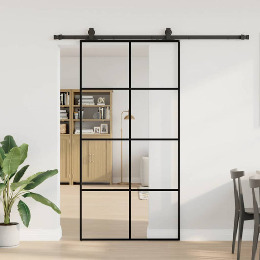 vidaXL Sliding Door with Hardware Set Black 102.5x205 cm ESG Glass 1