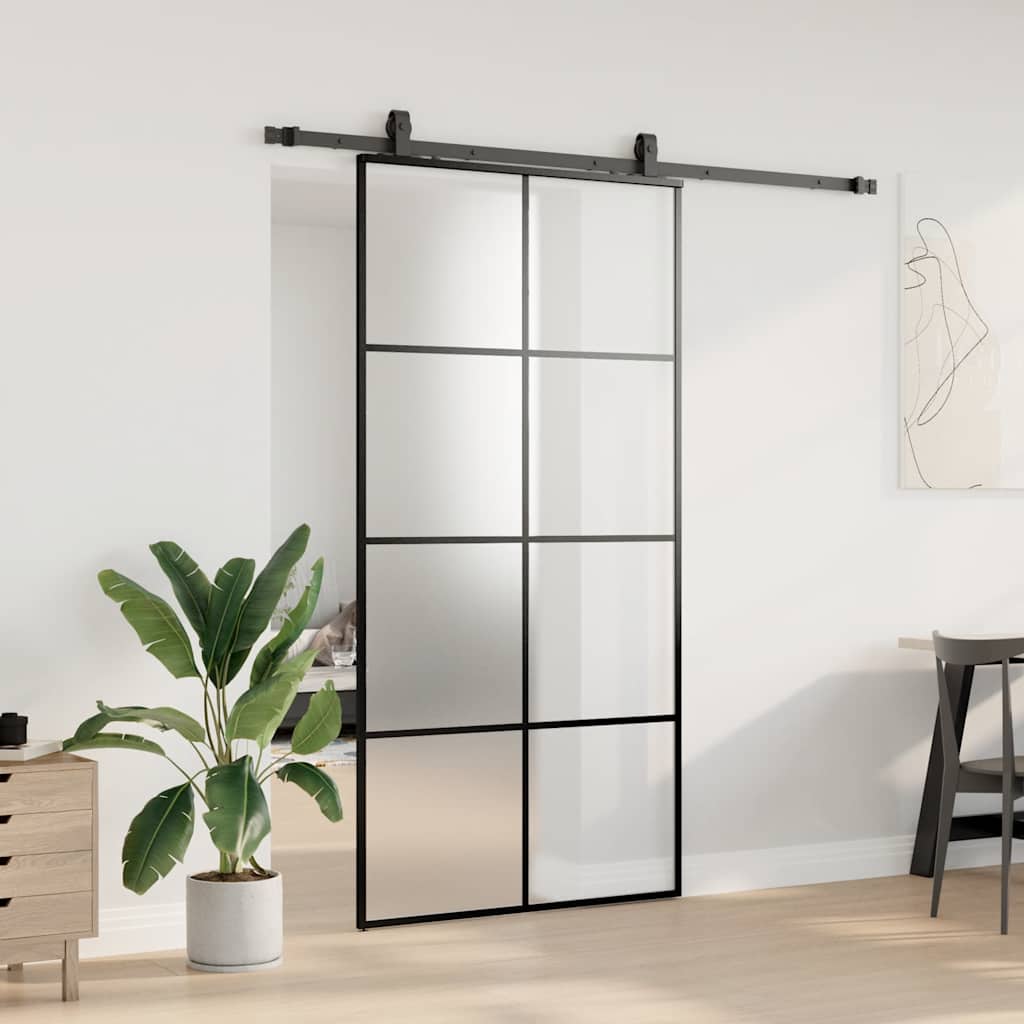 vidaXL Sliding Door with Hardware Set Black 102,5x205 cm ESG Glass 3