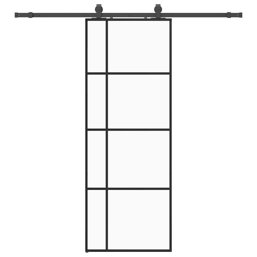 vidaXL Sliding Door with Hardware Set Black 76x205 cm ESG Glass 2