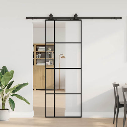 vidaXL Sliding Door with Hardware Set Black 76x205 cm ESG Glass 1