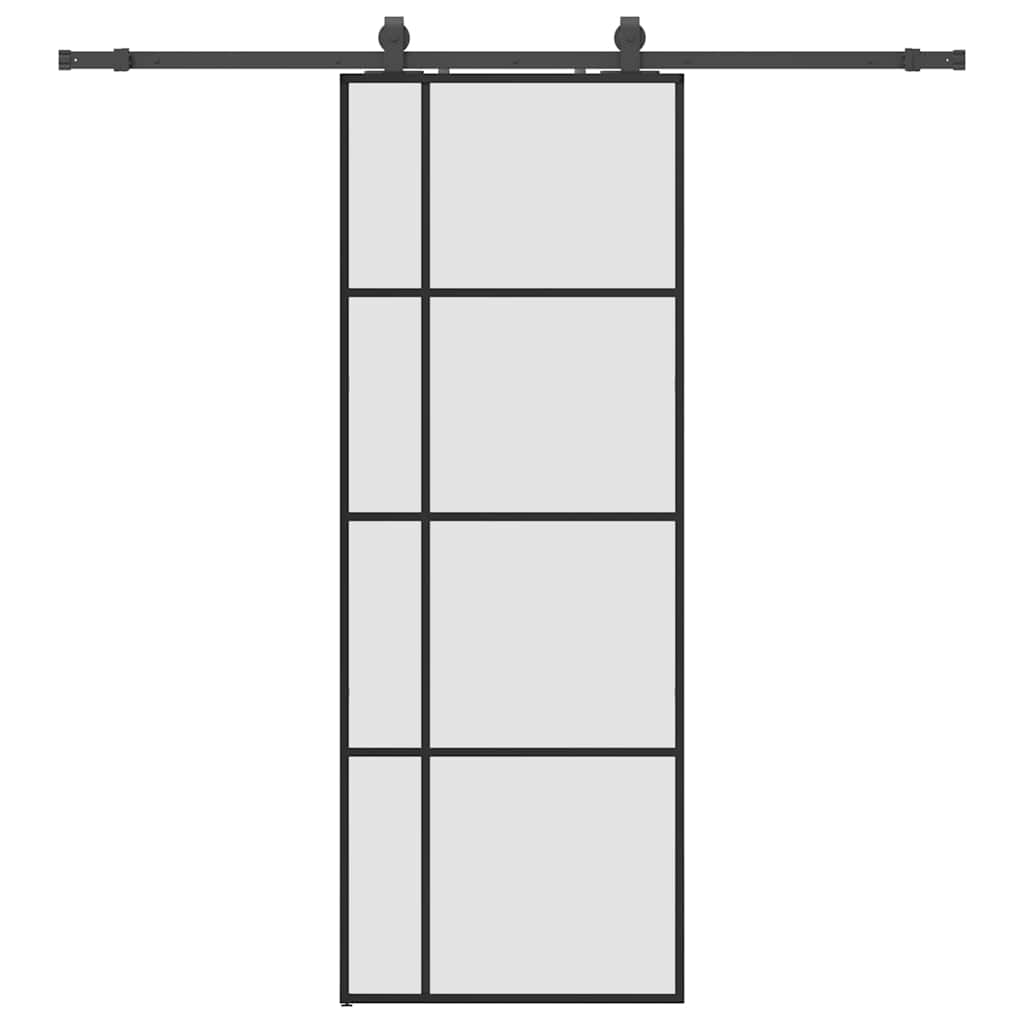 vidaXL Sliding Door with Hardware Set Black 76x205 cm ESG Glass 2