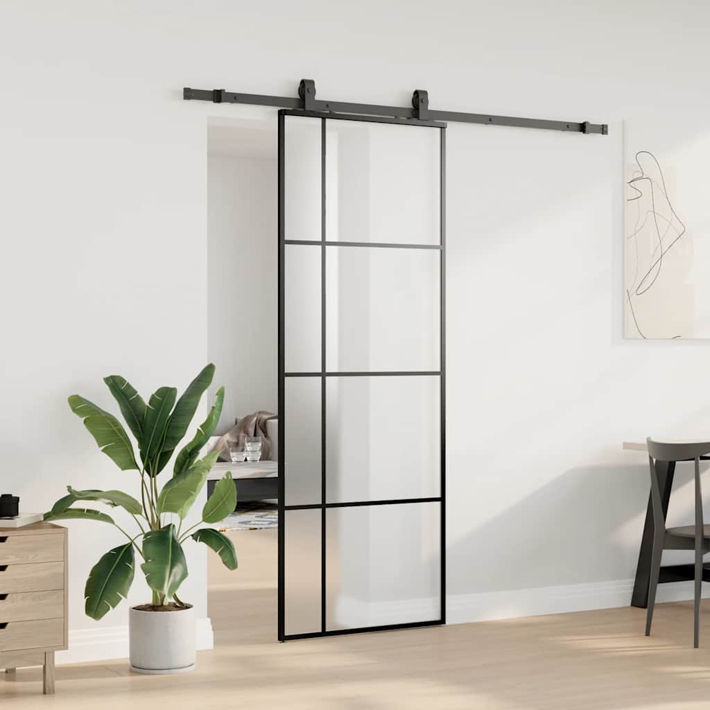 vidaXL Sliding Door with Hardware Set Black 76x205 cm ESG Glass 3