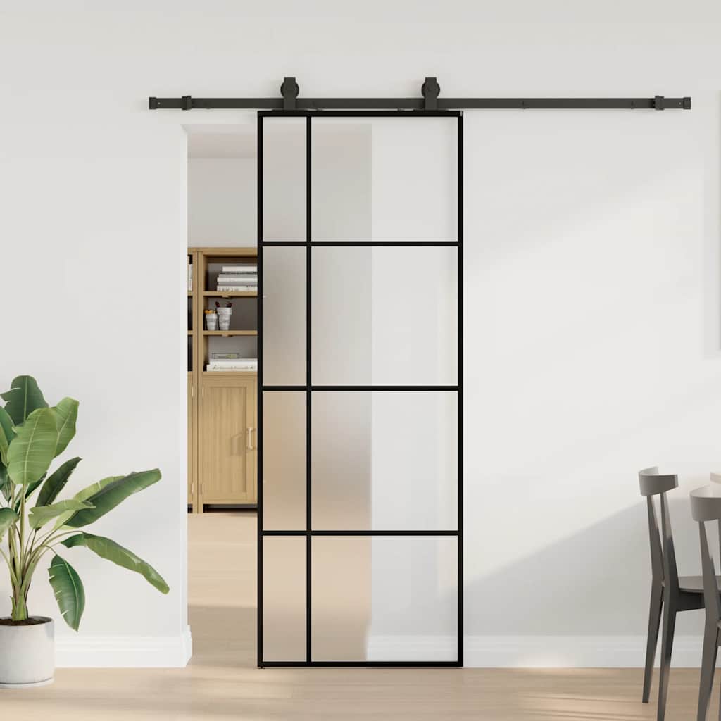 vidaXL Sliding Door with Hardware Set Black 76x205 cm ESG Glass 1