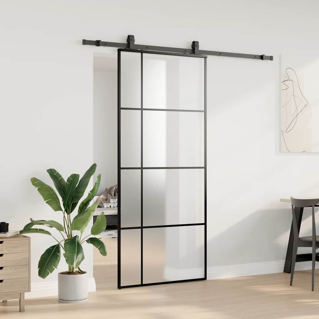 vidaXL Sliding Door with Hardware Set Black 90x205 cm ESG Glass 3